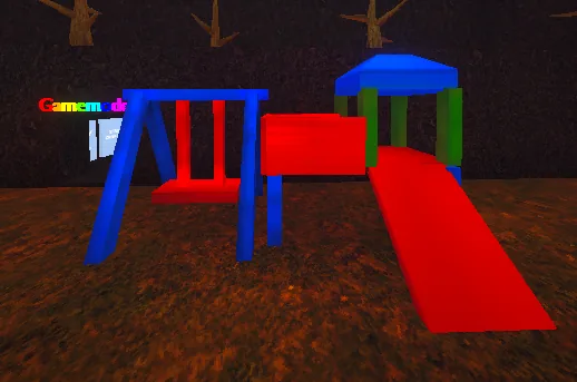 Forest playground with swings, tunnel, and slide