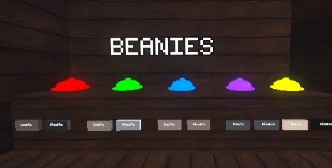 Colorful beanies displayed in the Shop