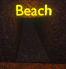 Entrance tunnel with glowing Beach sign